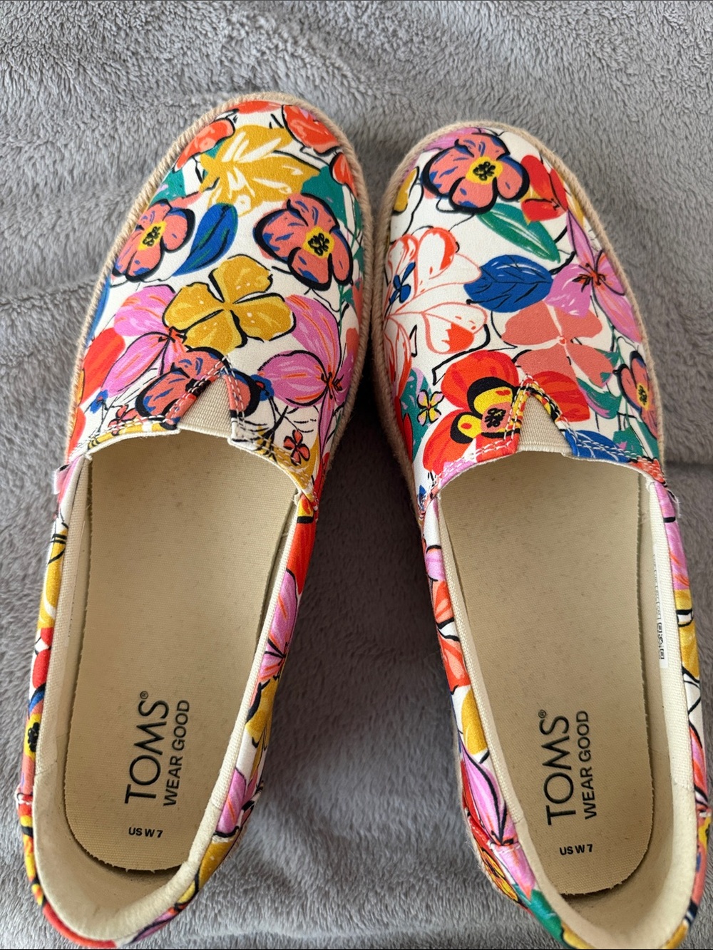 TOMS Floral Canvas Espadrilles in Pink, Yellow & Blue - Picture 7 of 7